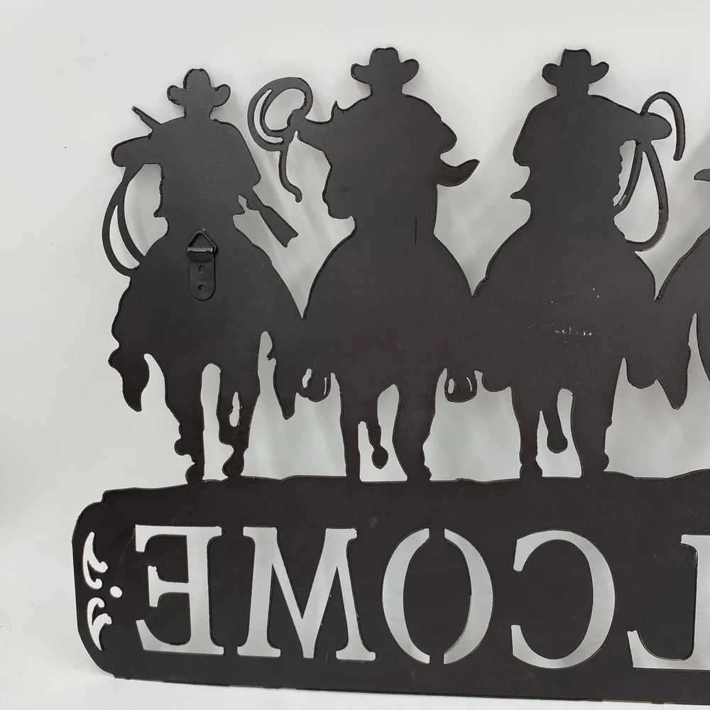 Large Metal Cowboy Welcome Sign Rust Brown Western Wall Art Ranch Rodeo Horse